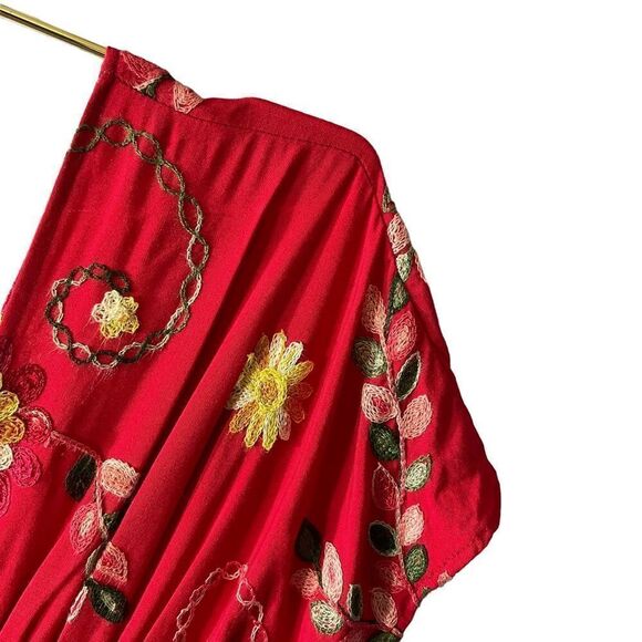 Cacharitey Made in Mexico Smocked Embroidered Double V Midi Dress - Picture 2 of 9